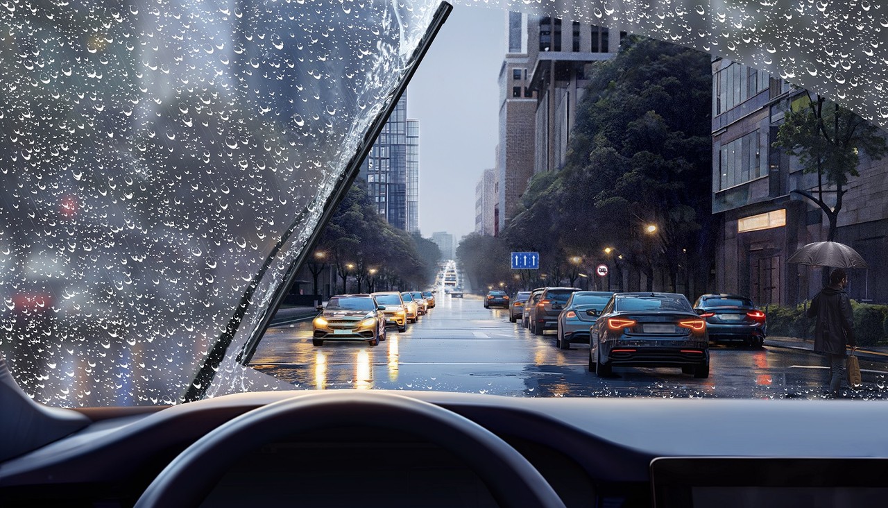 Rainy road driving view