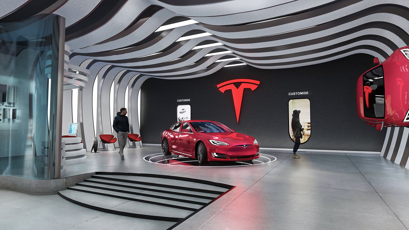 Tesla Showroom Interior screen